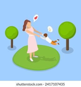 3D Isometric Flat Vector Illustration of Mother's Love, Motherhood