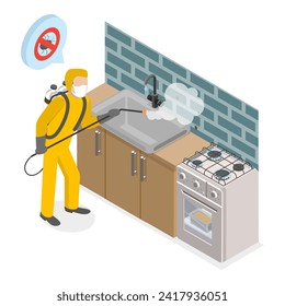 3D Isometric Flat Vector Illustration of Pest Control Service, Home Hygiene Disinfection. Item 1