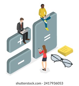 3D Isometric Flat Vector Illustration of Calculator App, Math Device. Item 1