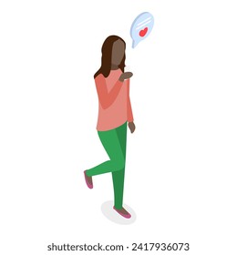 3D Isometric Flat Vector Illustration of Chatting People, Group of Characters with Smartphones. Item 3