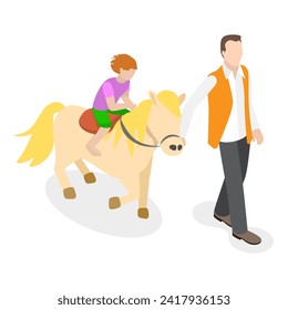 3D Isometric Flat Vector Illustration of Hippotherapy, Animal Therapy with Horses. Item 1