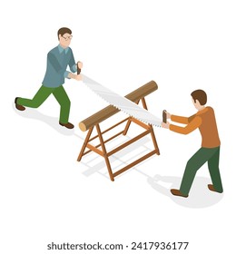 3D Isometric Flat Vector Illustration of Timber Industry, Logging and Woodworking Process. Item 2