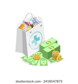 3D Isometric Flat Vector Illustration of Healthcare Bill, High Medical Expenses. Item 2