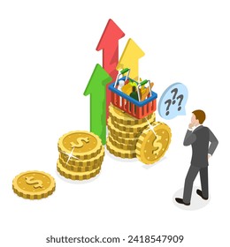 3D Isometric Flat Vector Illustration of Inflation, Price Rising, Reduction in the Purchasing Power of Money. Item 1