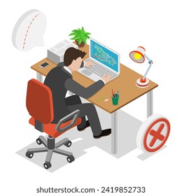 3D Isometric Flat Vector Illustration of Right And Wrong Sitting Postures, Medical Ergonomic Workplace. Item 2