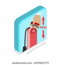 3D Isometric Flat Vector Illustration of How To Use A Fire Extinguisher, Safety Manual. Item 2