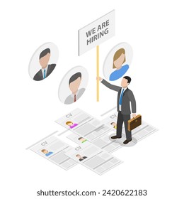 3D Isometric Flat Vector Illustration of Human Resources, HR Management. Item 1