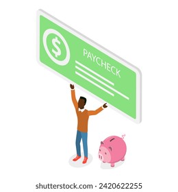 3D Isometric Flat Vector Illustration of Paycheck, Voucher for Getting Money. Item 1