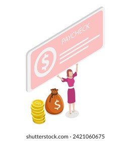 3D Isometric Flat Vector Illustration of Paycheck, Voucher for Getting Money. Item 3