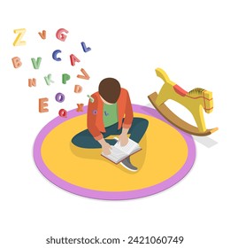 Isometric Vector Plano 3D Ilustración de la dislexia, niños que hablan problemas. Tema 1