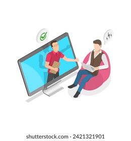 3D Isometric Flat Vector Illustration of Online Psychologist, Anxiety and Stress Therapy. Item 3