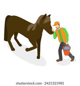 3D Isometric Flat Vector Illustration of Hippotherapy, Animal Therapy with Horses. Item 2