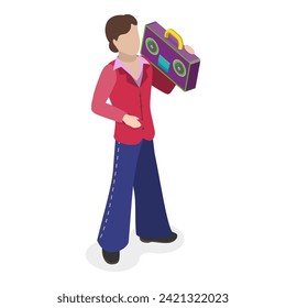 3D Isometric Flat Vector Illustration of Fashion History, 1970s Designe Elements. Item 2