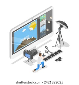 3D Isometric Flat Vector Illustration of Photographer, Creative Artistic Hobby or Occupation. Item 3
