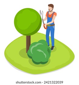 3D Isometric Flat Vector Illustration of Garden Landscape Worker, Backyard Landscaping. Item 3
