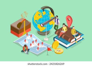 3D Isometric Flat Vector Illustration of Geography School Subject, Cartography and Navigation