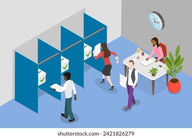 3D Isometric Flat Vector Illustration of Political Election, Polling Station