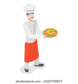 3D Isometric Flat Vector Illustration of Italian Chef, Freshly Baked Pizza. Item 3