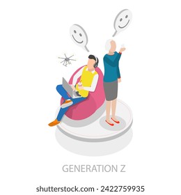 3D Isometric Flat Vector Illustration of Social Generations, Different Age Groups. Item 2