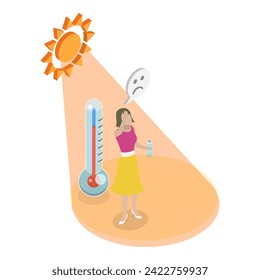3D Isometric Flat Vector Illustration of Heatstroke, Sun Overheating and Dehydration. Item 2
