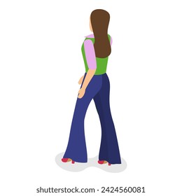 3D Isometric Flat Vector Illustration of Fashion History, 1970s Designe Elements. Item 6