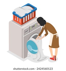 3D Isometric Flat Vector Illustration of Hotel Housekeeping, Hostel Establishment Services. Item 1