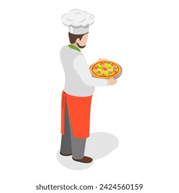 3D Isometric Flat Vector Illustration of Italian Chef, Freshly Baked Pizza. Item 2