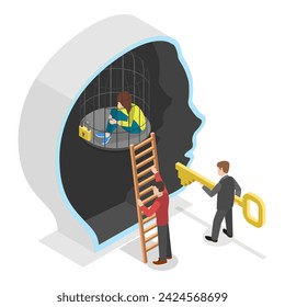 3D Isometric Flat Vector Illustration of Mind Prison, Locked in a Birdcage. Item 3