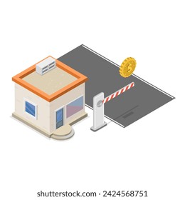 3D Isometric Flat Vector Illustration of Electronic Tolls, Station Gate. Item 5