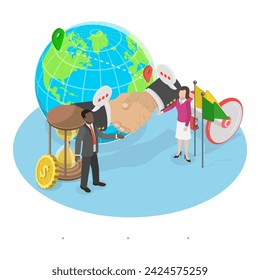 3D Isometric Flat Vector Illustration of Diplomat Profession, Negotiation and Confflict Solution. Item 1