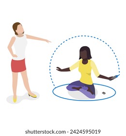3D Isometric Flat Vector Illustration of Invisible Boundary, Personal Space. Item 2