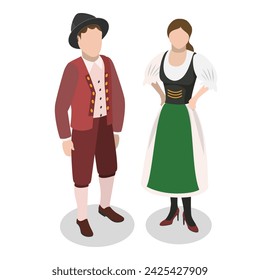 3D Isometric Flat Vector Illustration of Europeans National Clothes, Traditional Costumes. Item 2