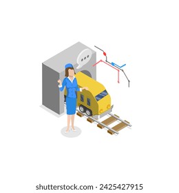 3D Isometric Flat Vector Illustration of Train Conductor, Railway Worker. Item 2