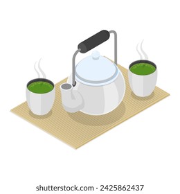 3D Isometric Flat Vector Illustration of Chinese Tea, Hot Herbal Beverage. Item 4