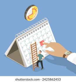 3D Isometric Flat Vector Illustration of Calendar Reminder, Work Organization and Life Events Notification