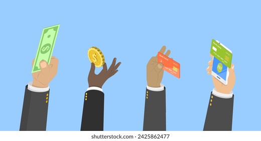 3D Isometric Flat Vector Illustration of Different Types Of Business Payments, Options to Transfer Money