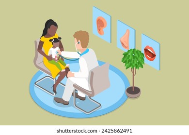 3D Isometric Flat Vector Illustration of Pediatrition, Checkup at the Childrens Doctor