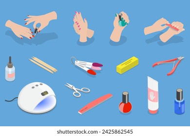 3D Isometric Flat Vector Illustration of Manicure Procedure, Nail Beauty Spa