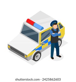 3D Isometric Flat Vector Illustration of Police Patrol, Crime Punishment and Law Enforcement. Item 2