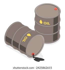 Ilustración vectorial plana isométrica 3D de combustibles fósiles, tipos de producción de energía. Tema 5