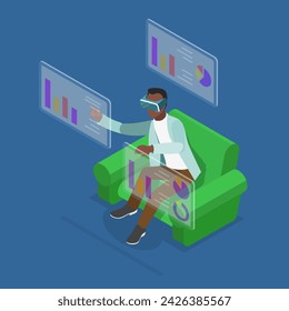 3D Isometric Flat Vector Illustration of Virtual Reality Technoligy, Gaming and Education