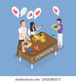 3D Isometric Flat Vector Illustration of Charity and Donation Center, Social Care and Charity