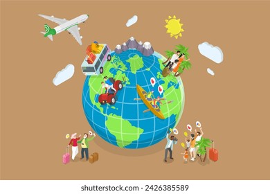 3D Isometric Flat Vector Illustration of Global Tourism, Travel the World