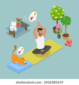 3D Isometric Flat Vector Illustration of Practicing Tranquility And Zen, Meditation Practice