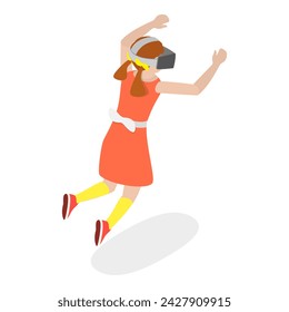 3D Isometric Flat Vector Illustration of Kids In Virtual Reality , Happy Teenagers Gamers with VR Glasses. Item 3
