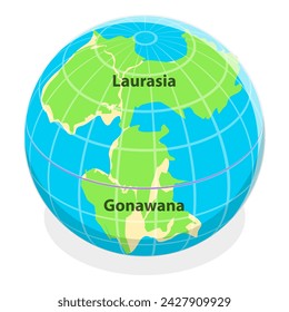 3D Isometric Flat Vector Illustration of Paleozoic And Mesozoic Eras, Continental Drift. Item 3