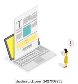 3D Isometric Flat Vector Illustration of Proofreading and Copywriting, Spell Check. Item 1