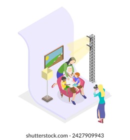 3D Isometric Flat Vector Illustration of Photo Studio, Photographing Models During Photo Session. Item 2
