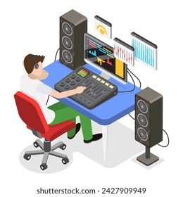 3D Isometric Flat Vector Illustration of Sound Designer, Audio Engineer. Item 2
