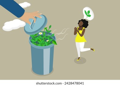 3D Isometric Flat Vector Illustration of Nature Friendly Trash Management, Ecological Lifestyle and Sustainable Development